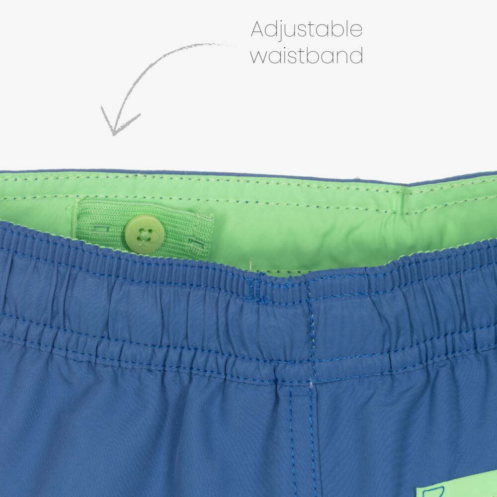 Ralph Lauren-Boys Blue & Green Swim Shorts with Polo Bear | Childrensalon