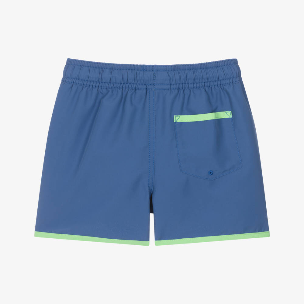 Ralph Lauren-Boys Blue & Green Swim Shorts with Polo Bear | Childrensalon