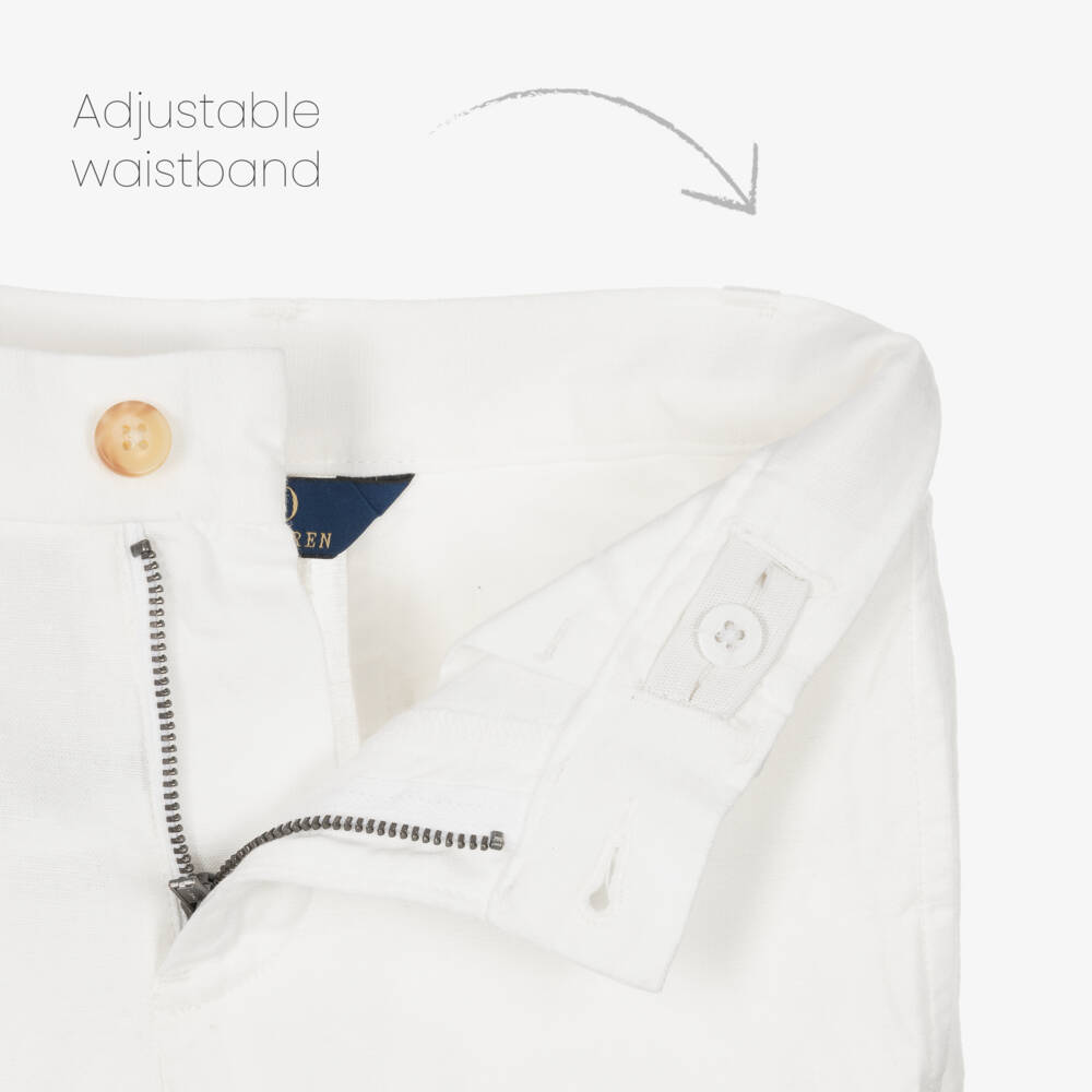 Ralph Lauren-Boy White Linen & Cotton Shorts | Childrensalon