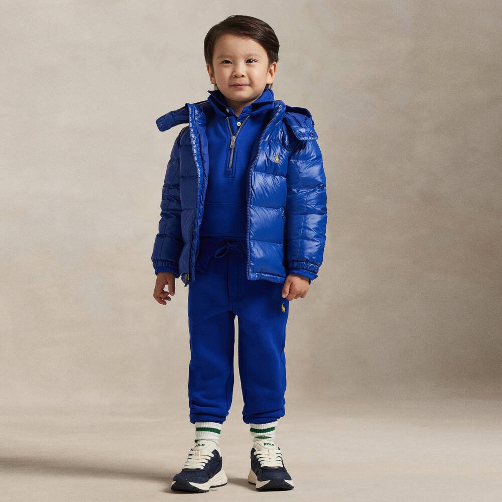 Ralph Lauren-Boys Azure Blue Cotton Pony Logo Joggers | Childrensalon