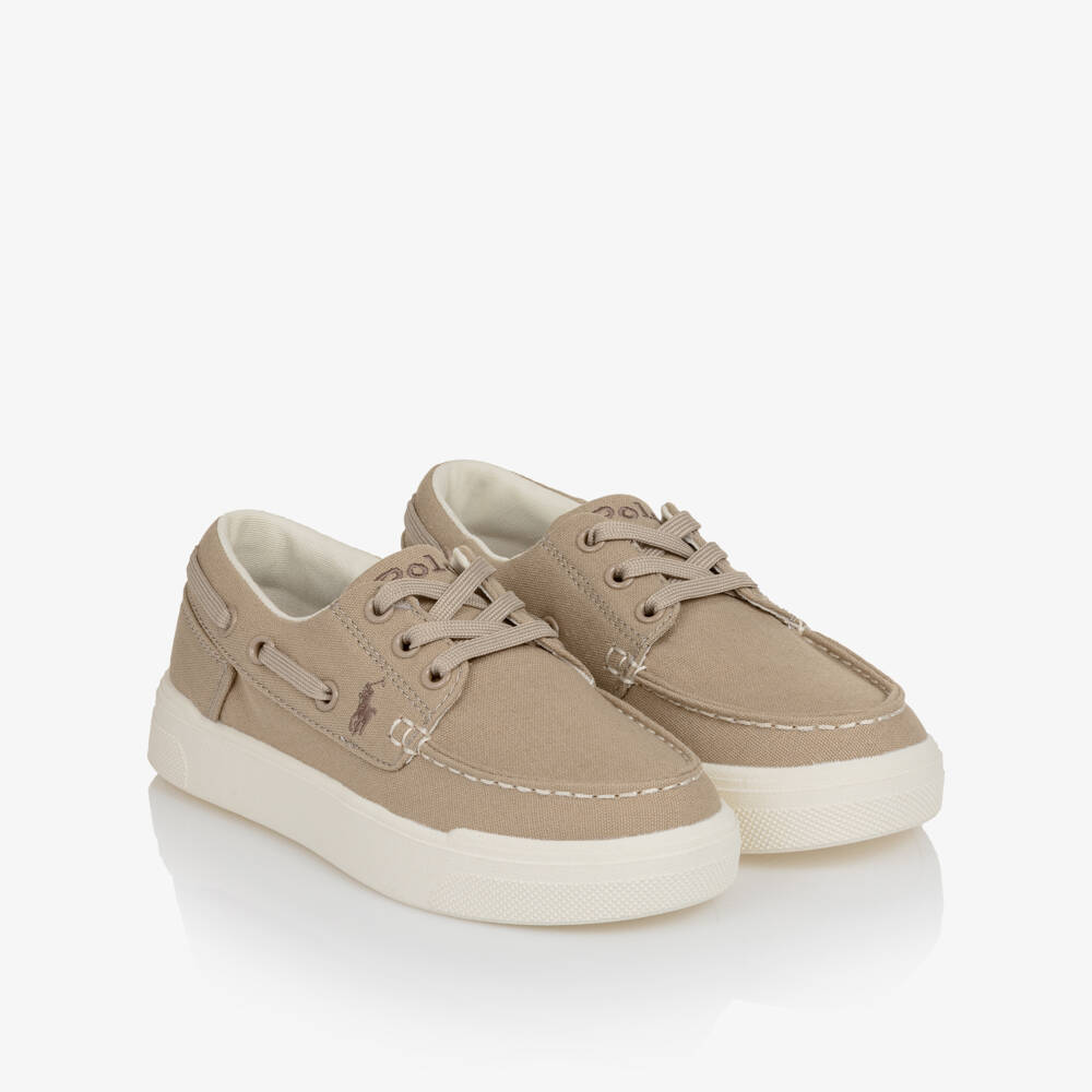 Ralph Lauren-Boys Beige Canvas Deck Shoes | Childrensalon