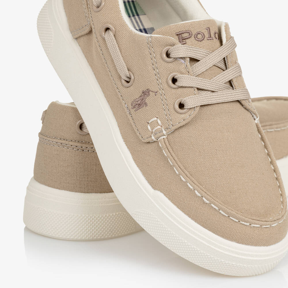 Ralph Lauren-Boys Beige Canvas Lace-Up Deck Shoes | Childrensalon