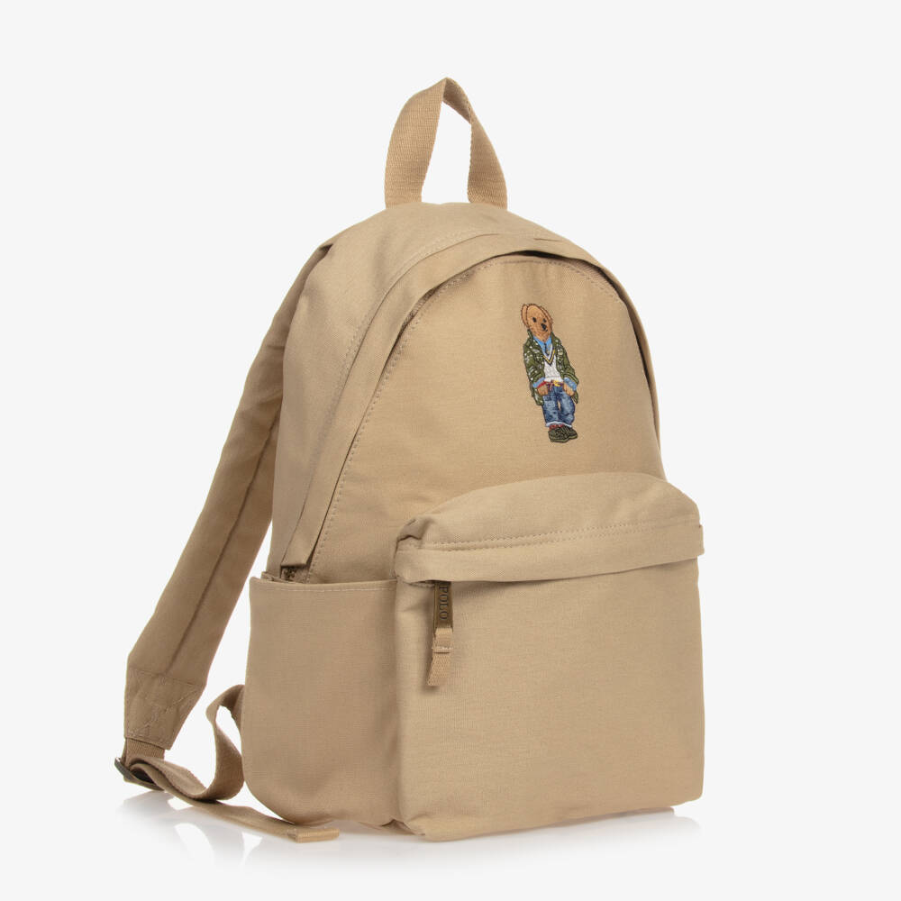 Ralph Lauren-Boys Beige Canvas Polo Bear Backpack (37cm) | Childrensalon