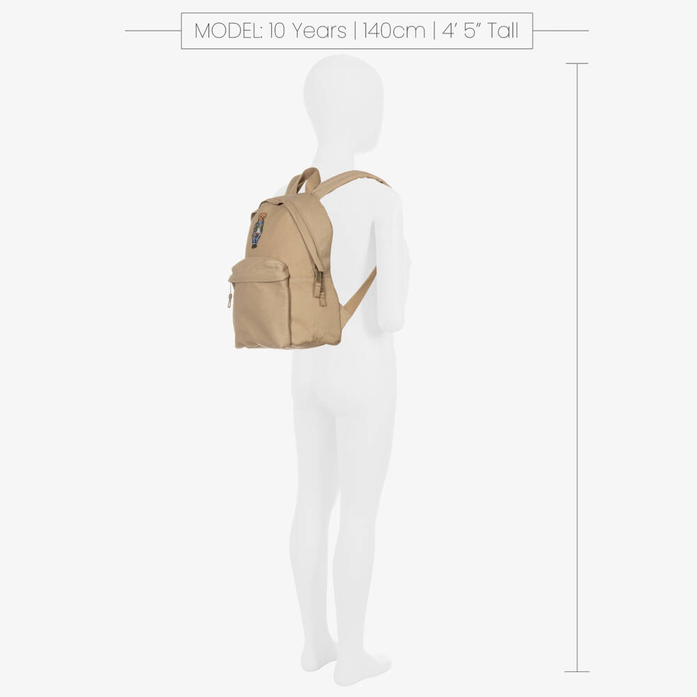 Ralph Lauren-Boys Beige Canvas Polo Bear Backpack (37cm) | Childrensalon