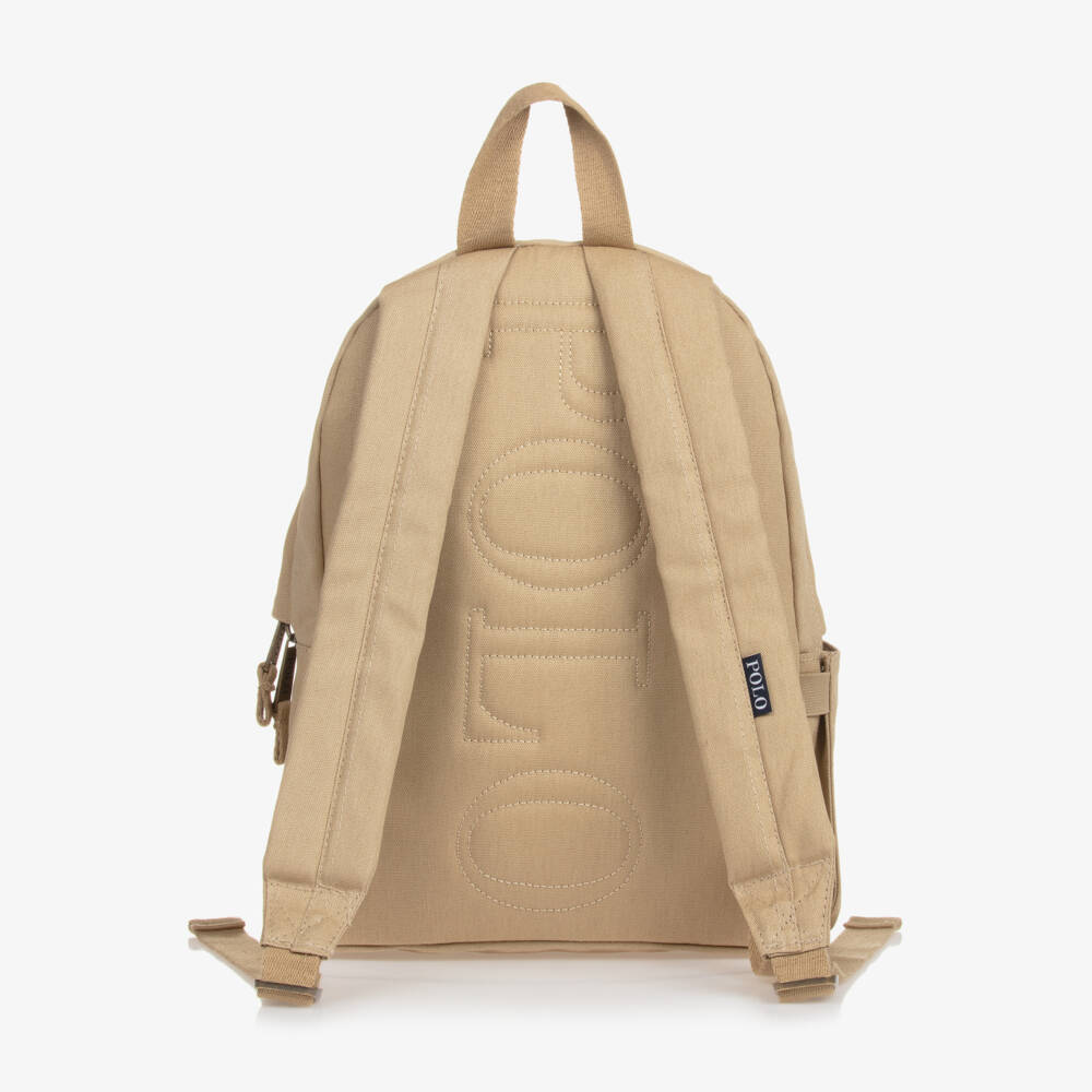 Ralph Lauren-Boys Beige Canvas Polo Bear Backpack (37cm) | Childrensalon