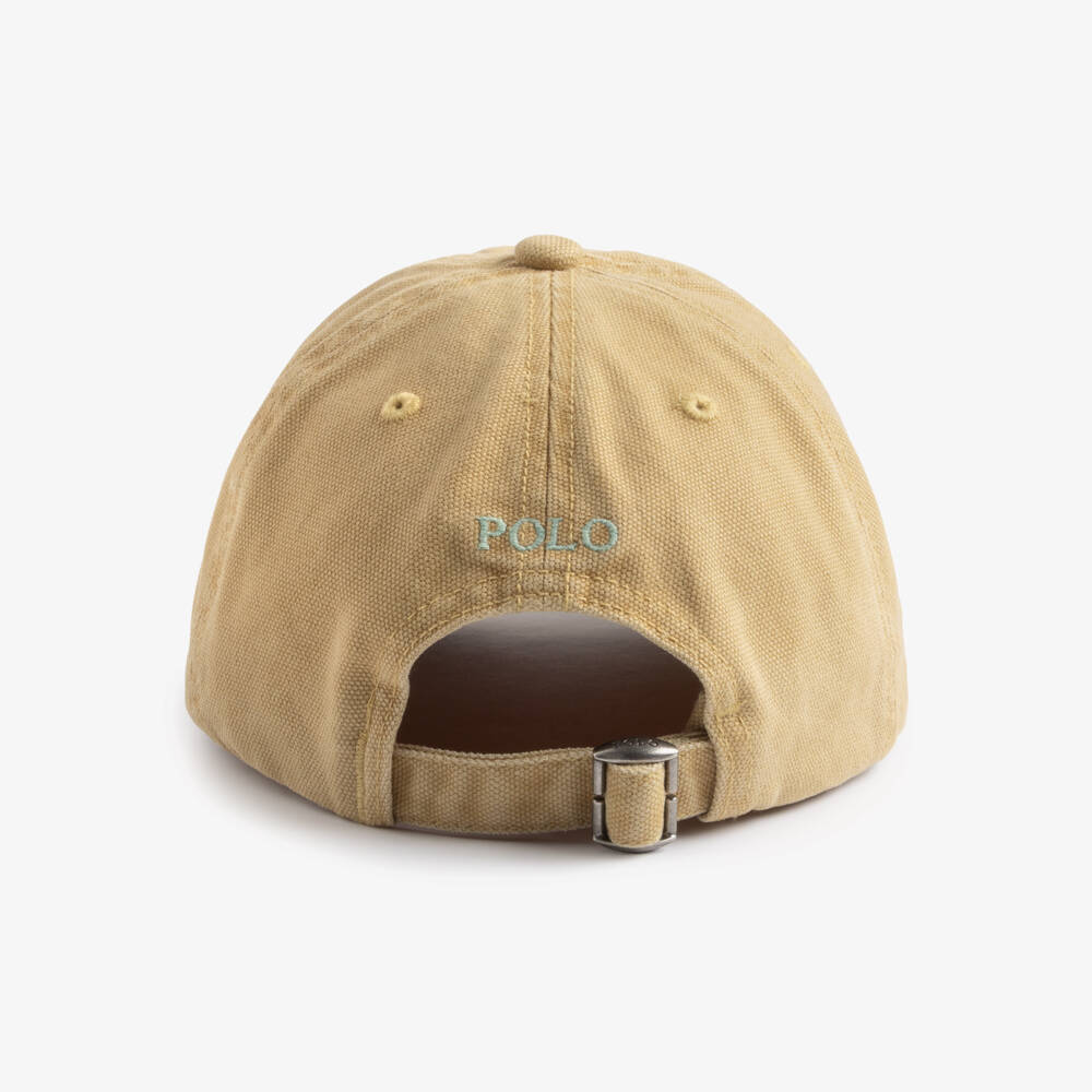 Ralph Lauren-Boys Beige Canvas Polo Bear Cap | Childrensalon
