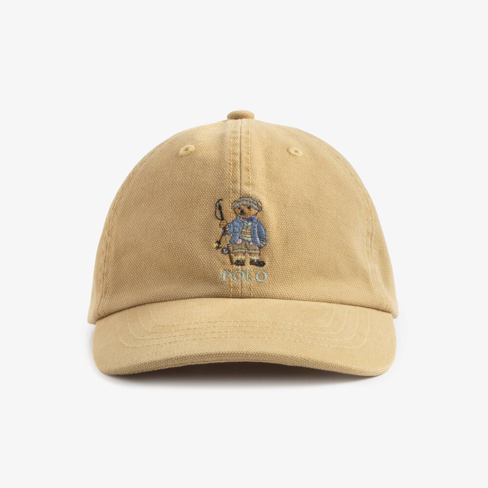 Ralph Lauren-Boys Beige Canvas Polo Bear Cap | Childrensalon