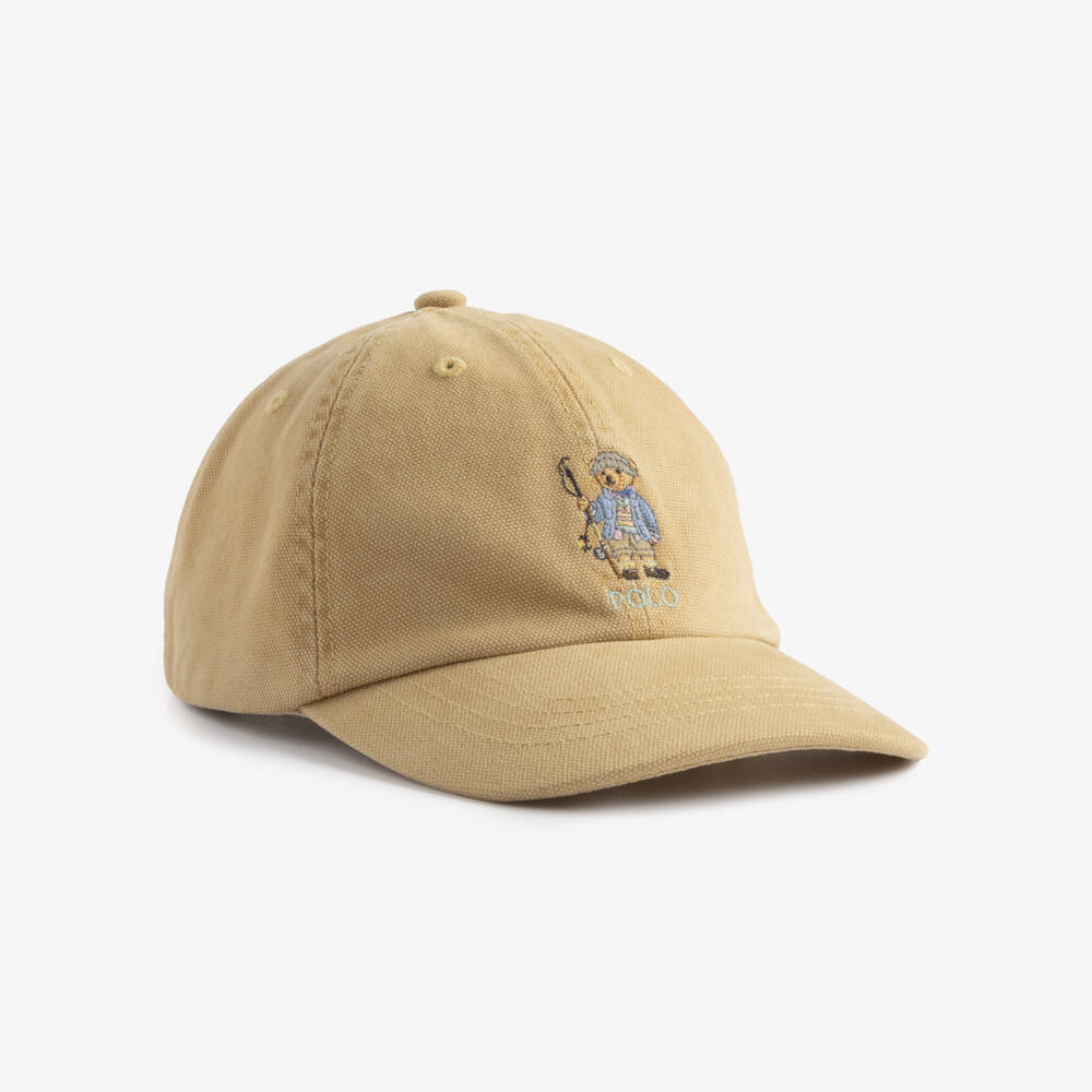 Ralph Lauren-Boys Beige Canvas Polo Bear Cap | Childrensalon