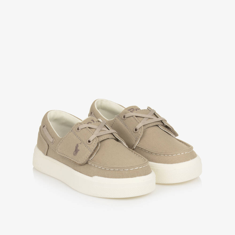 Ralph Lauren-Boys Beige Canvas Velcro Deck Shoes | Childrensalon