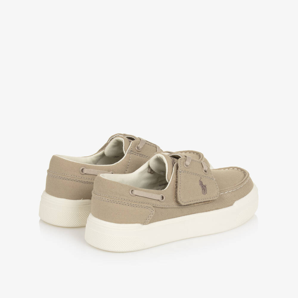 Ralph Lauren-Boys Beige Canvas Velcro Deck Shoes | Childrensalon