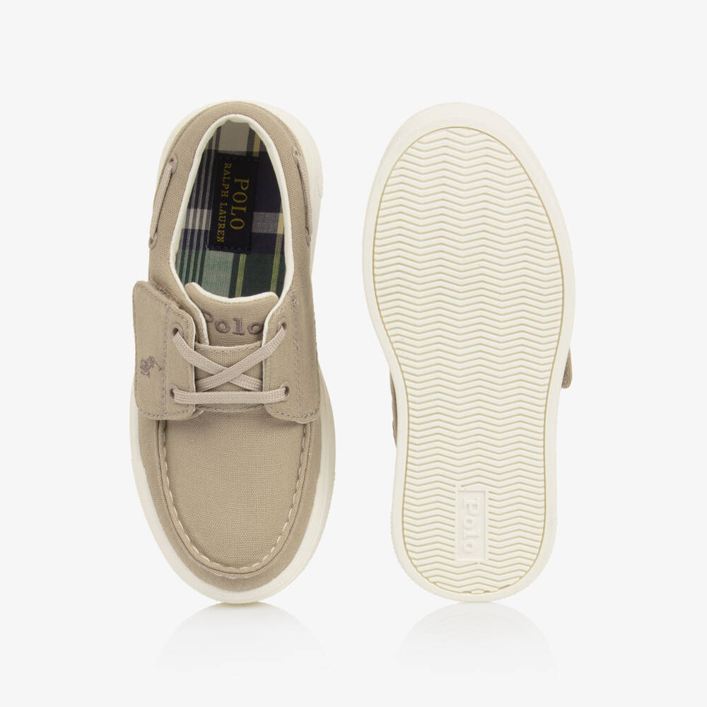 Ralph Lauren-Boys Beige Canvas Velcro Deck Shoes | Childrensalon