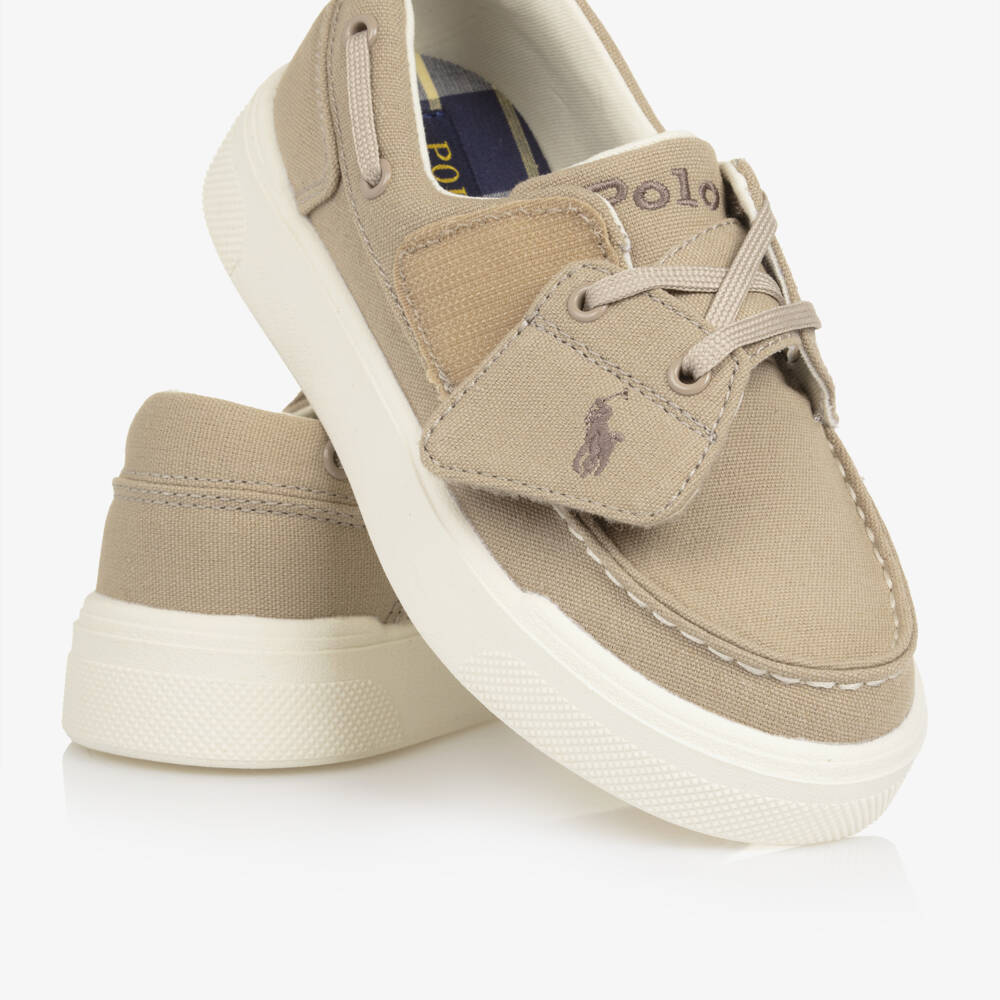 Ralph Lauren-Boys Beige Canvas Velcro Deck Shoes | Childrensalon