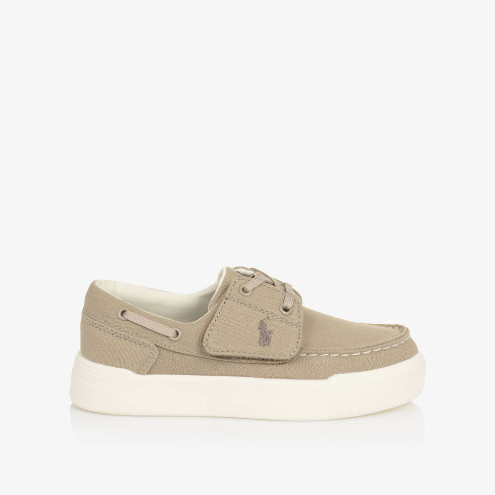 Ralph Lauren-Boys Beige Canvas Velcro Deck Shoes | Childrensalon
