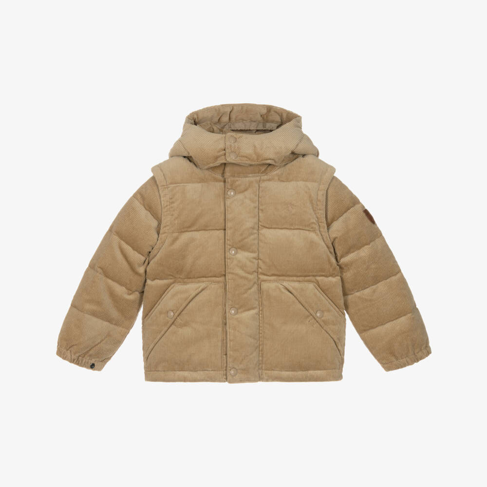 Ralph Lauren-Boys Beige Corduroy Down Puffer Jacket | Childrensalon