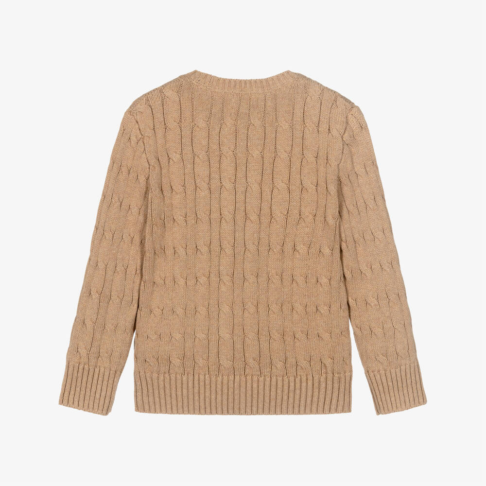 Ralph Lauren-Boys Beige Cotton Cable Knit Sweater | Childrensalon