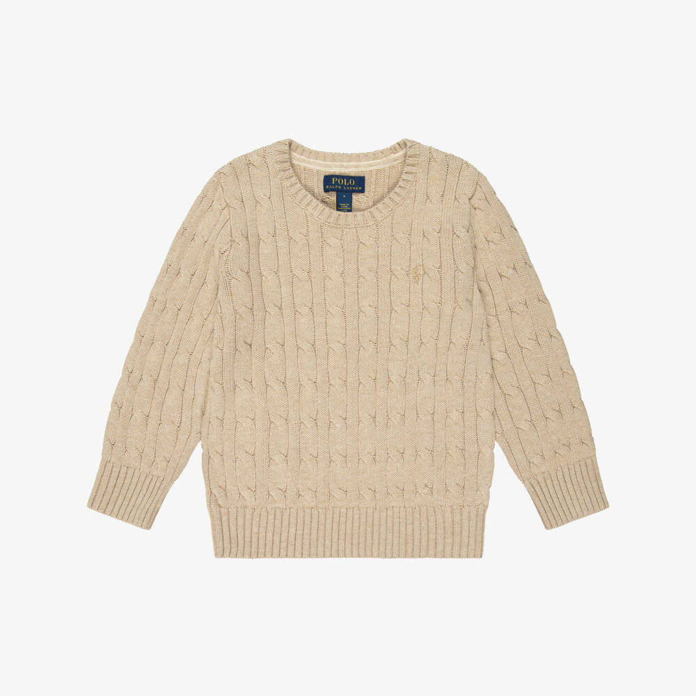 Ralph Lauren-Boys Beige Cotton Cable-Knit Sweater | Childrensalon