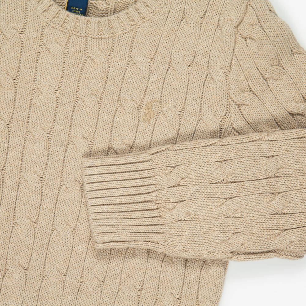 Ralph Lauren-Boys Beige Cotton Cable-Knit Sweater | Childrensalon