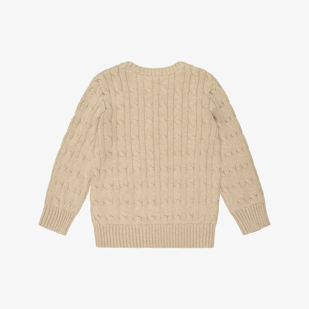 Ralph Lauren-Boys Beige Cotton Cable-Knit Sweater | Childrensalon