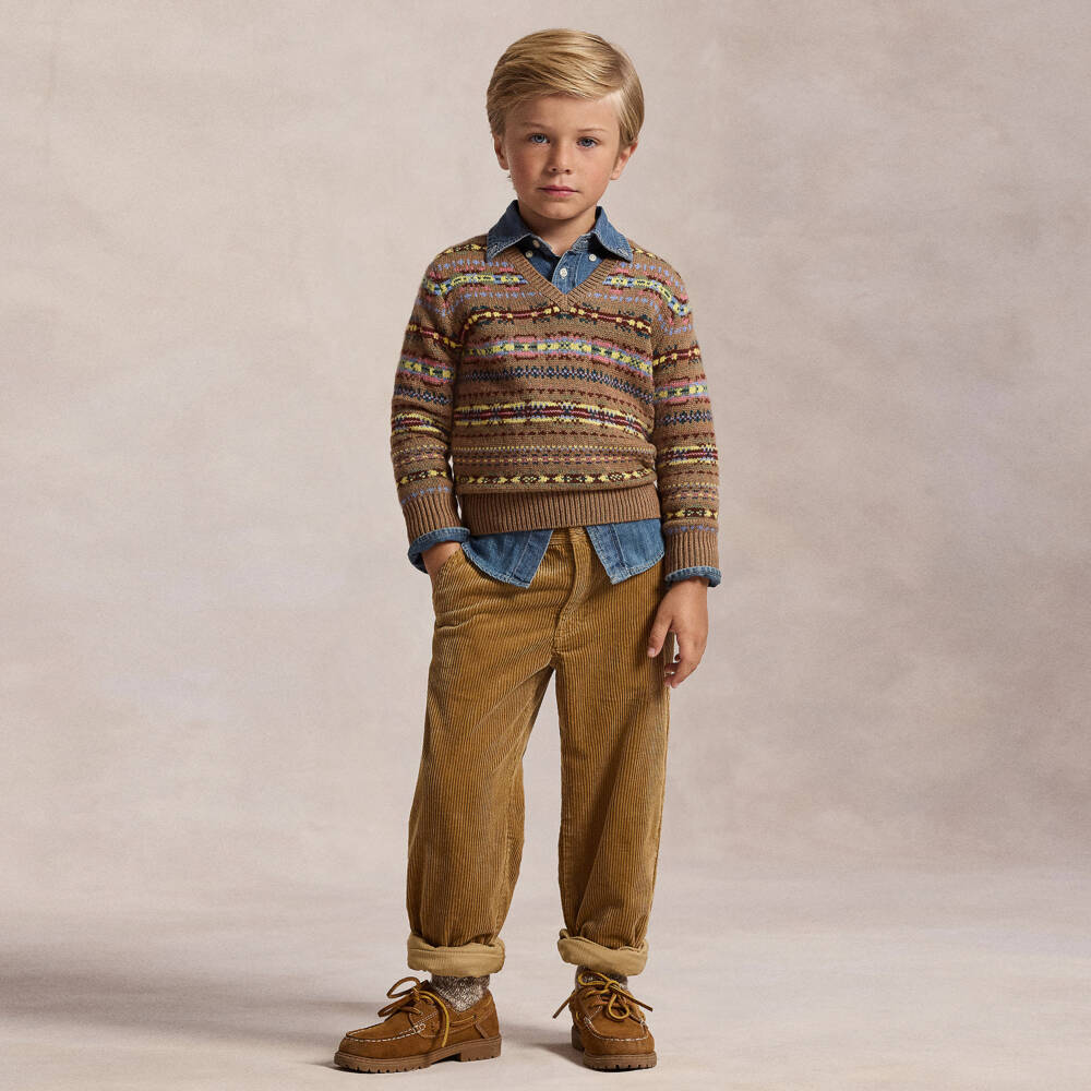 Ralph Lauren-بنطلون قطن كوردروي لون بيج للأولاد | Childrensalon
