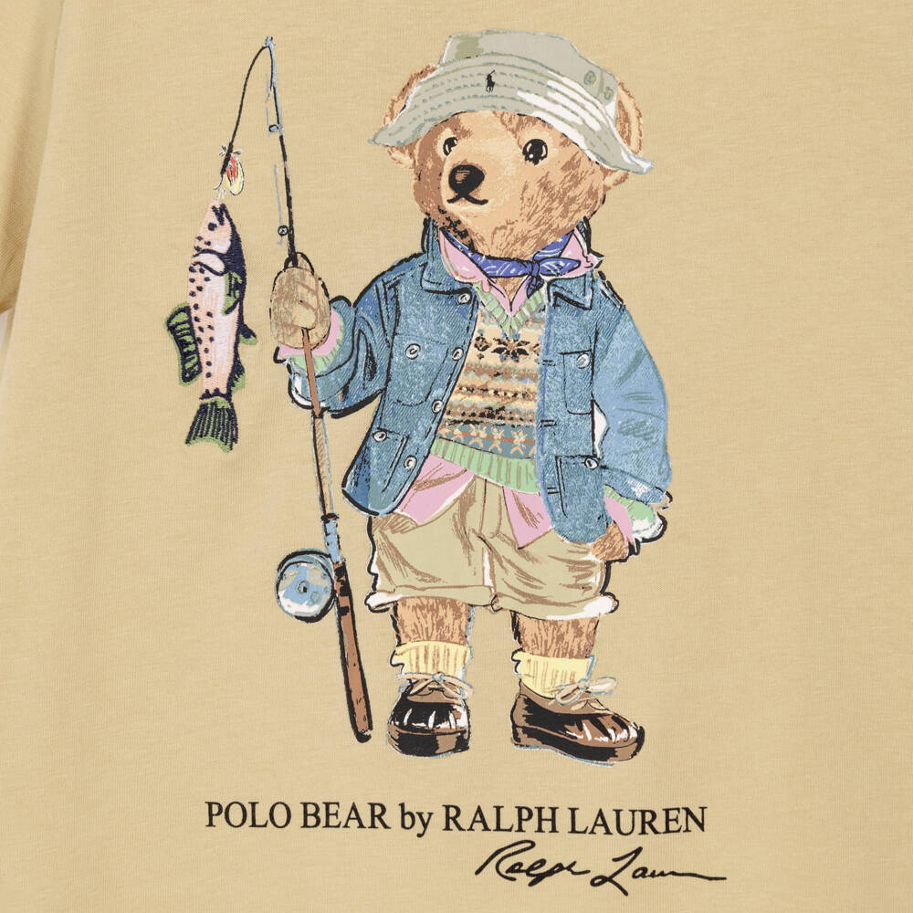 Ralph Lauren-Boys Beige Cotton Fishing Polo Bear T-Shirt | Childrensalon