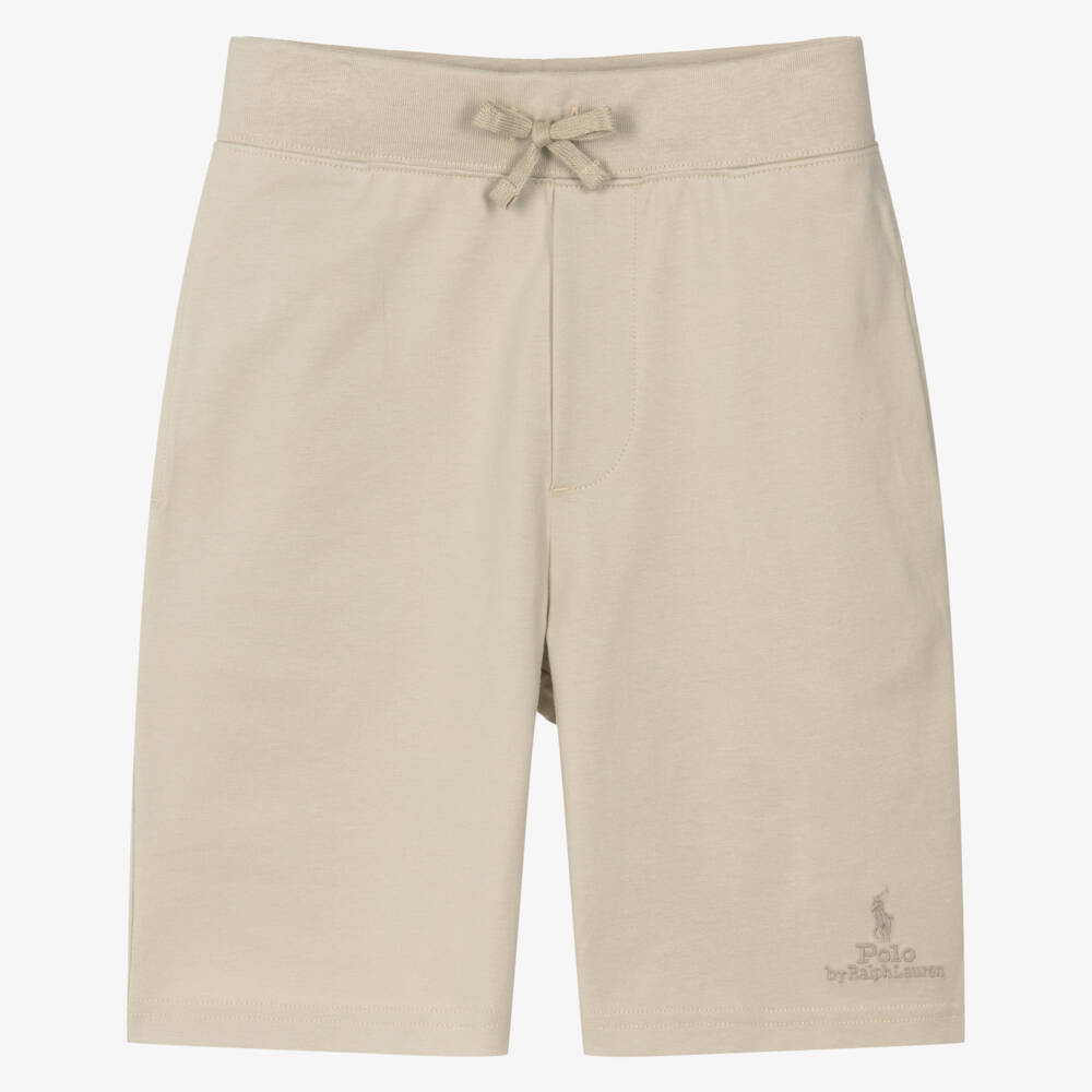 Ralph Lauren-Boys Beige Cotton Jersey Drawstring Shorts | Childrensalon