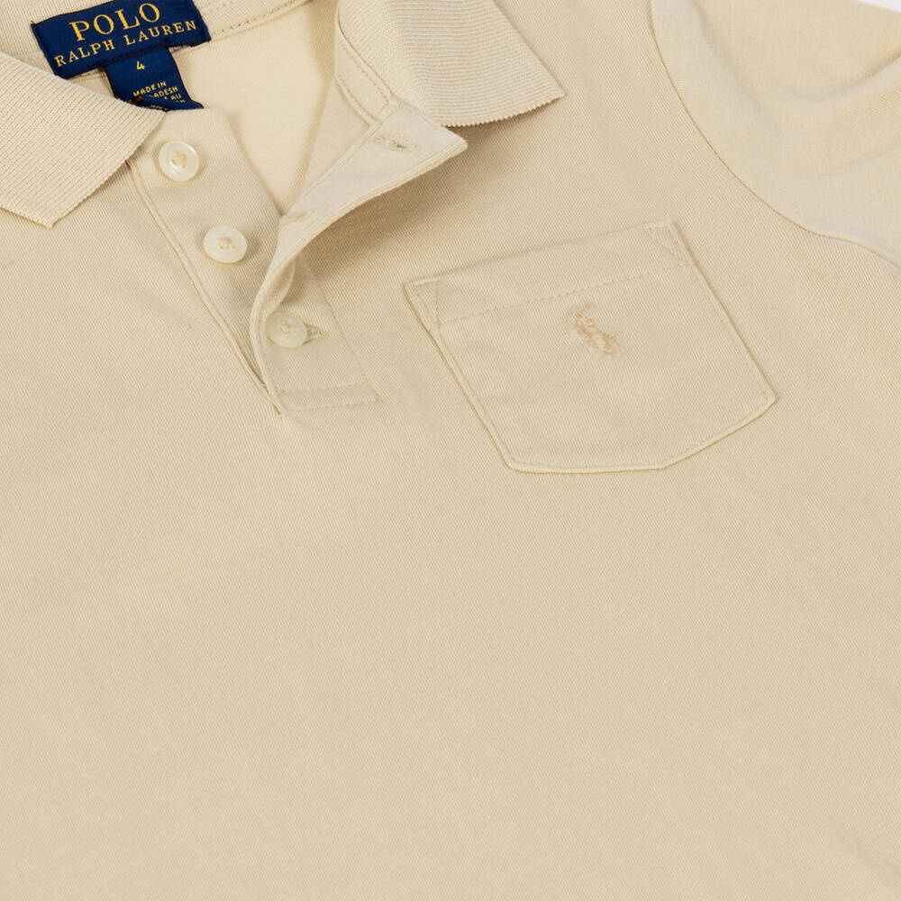 Ralph Lauren-Boys Beige Cotton Jersey Polo Shirt with Pony Logo | Childrensalon