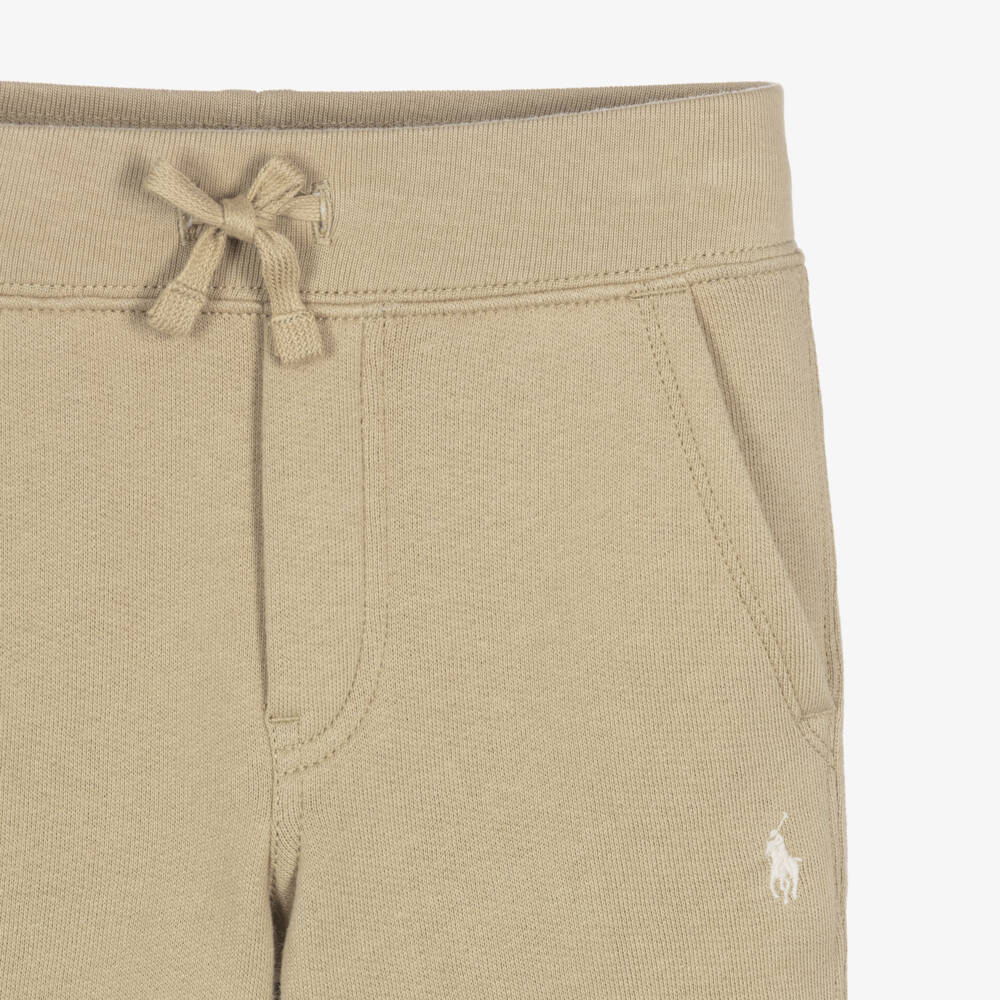 Ralph Lauren-Boys Beige Cotton Joggers with Embroidered Pony Logo | Childrensalon