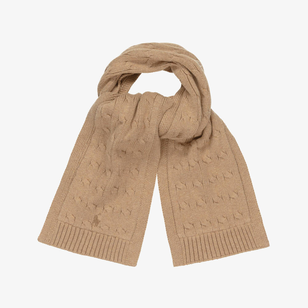 Ralph Lauren-Boys Beige Cotton Knit Cable Pattern Scarf | Childrensalon