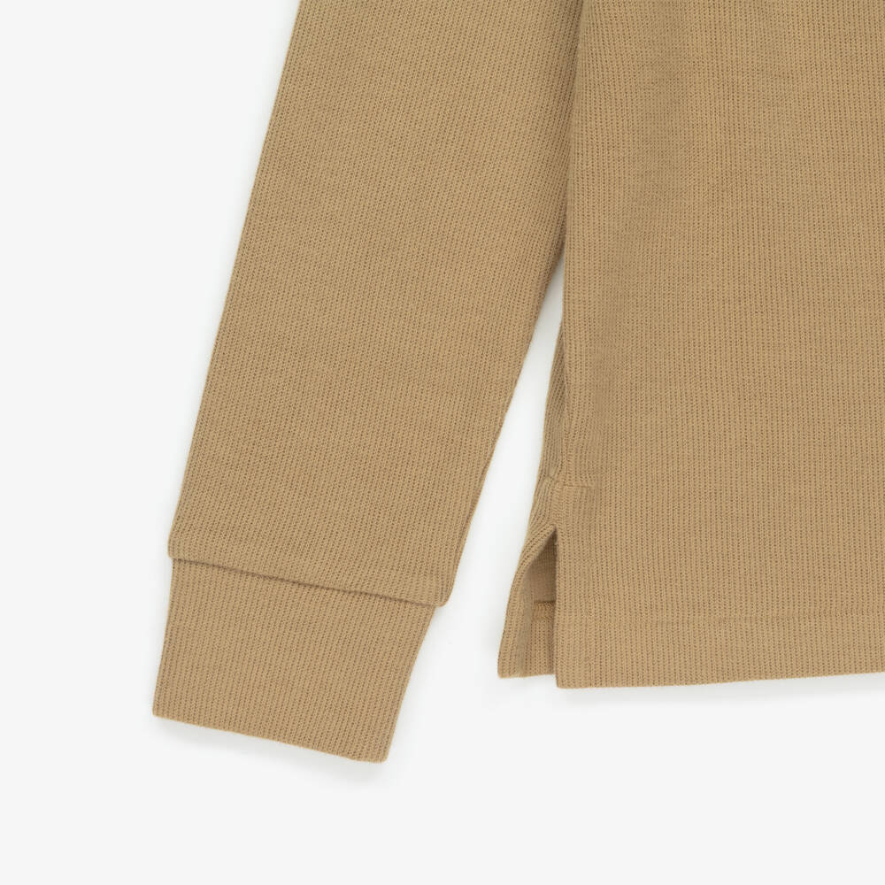 Ralph Lauren-Boys Beige Cotton Knit Half-Zip Turtleneck Top with Pony Logo | Childrensalon