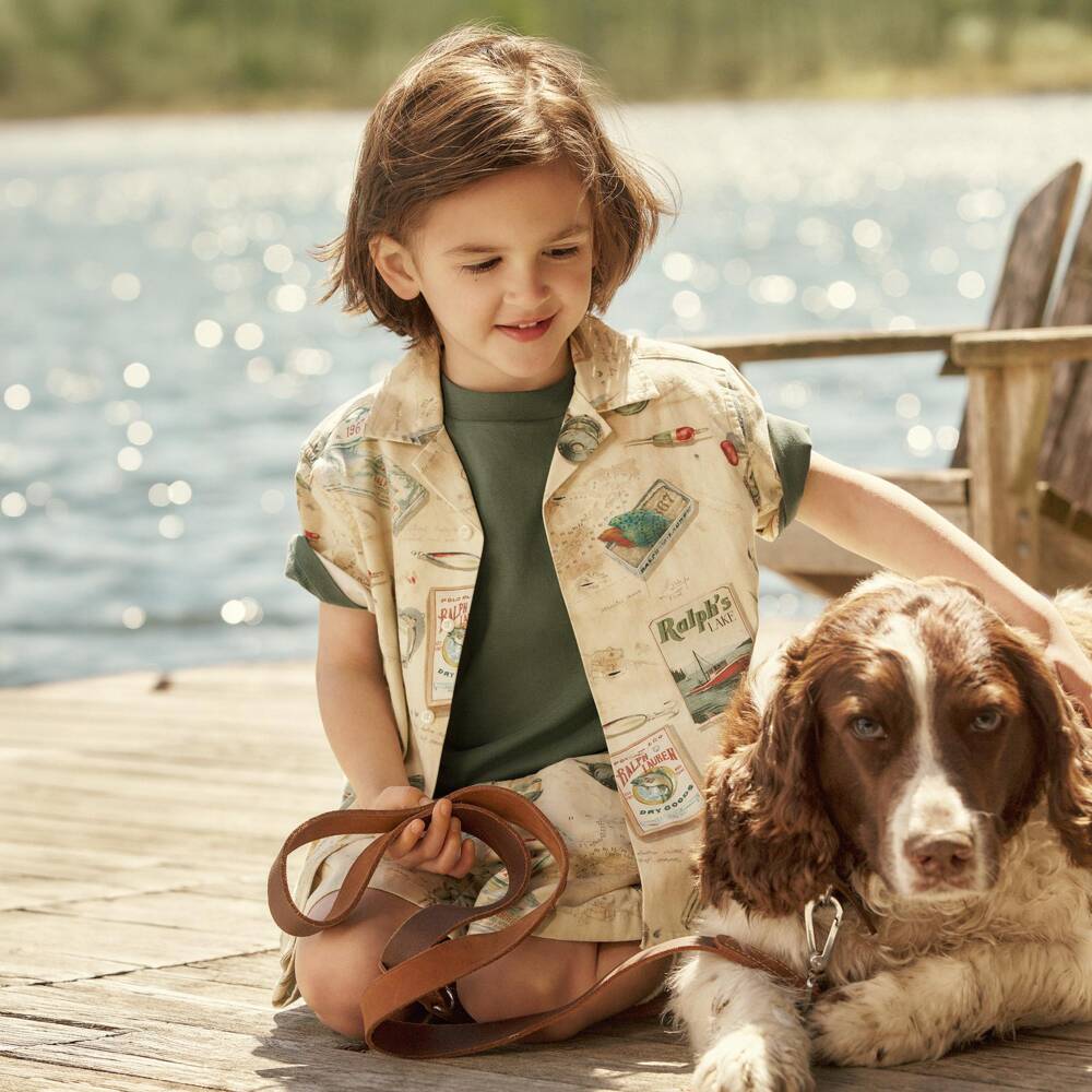 Ralph Lauren-قميص مزين بطبعة قطن لون بيج للأولاد | Childrensalon