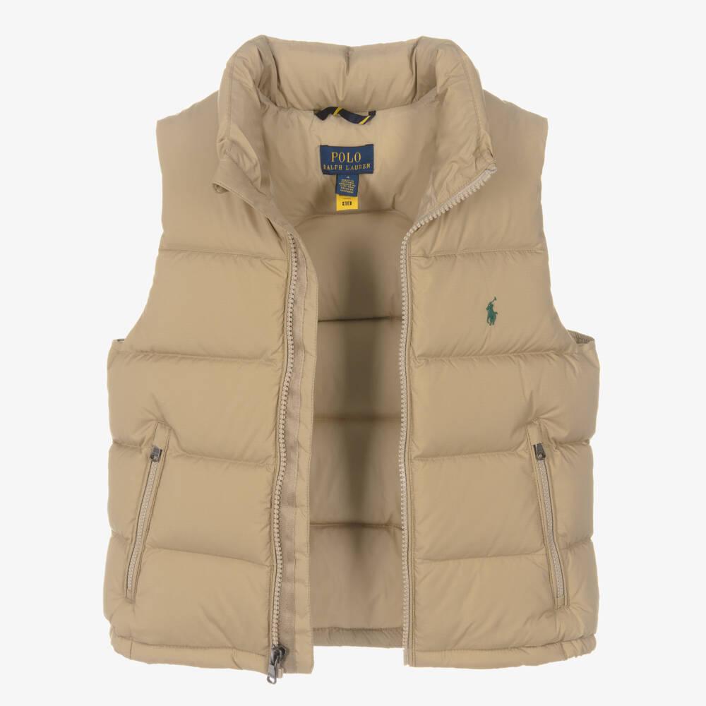 Ralph Lauren-Boys Beige Down Padded Puffer Gilet | Childrensalon
