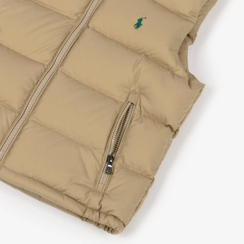 Ralph Lauren-Boys Beige Down Padded Puffer Gilet | Childrensalon