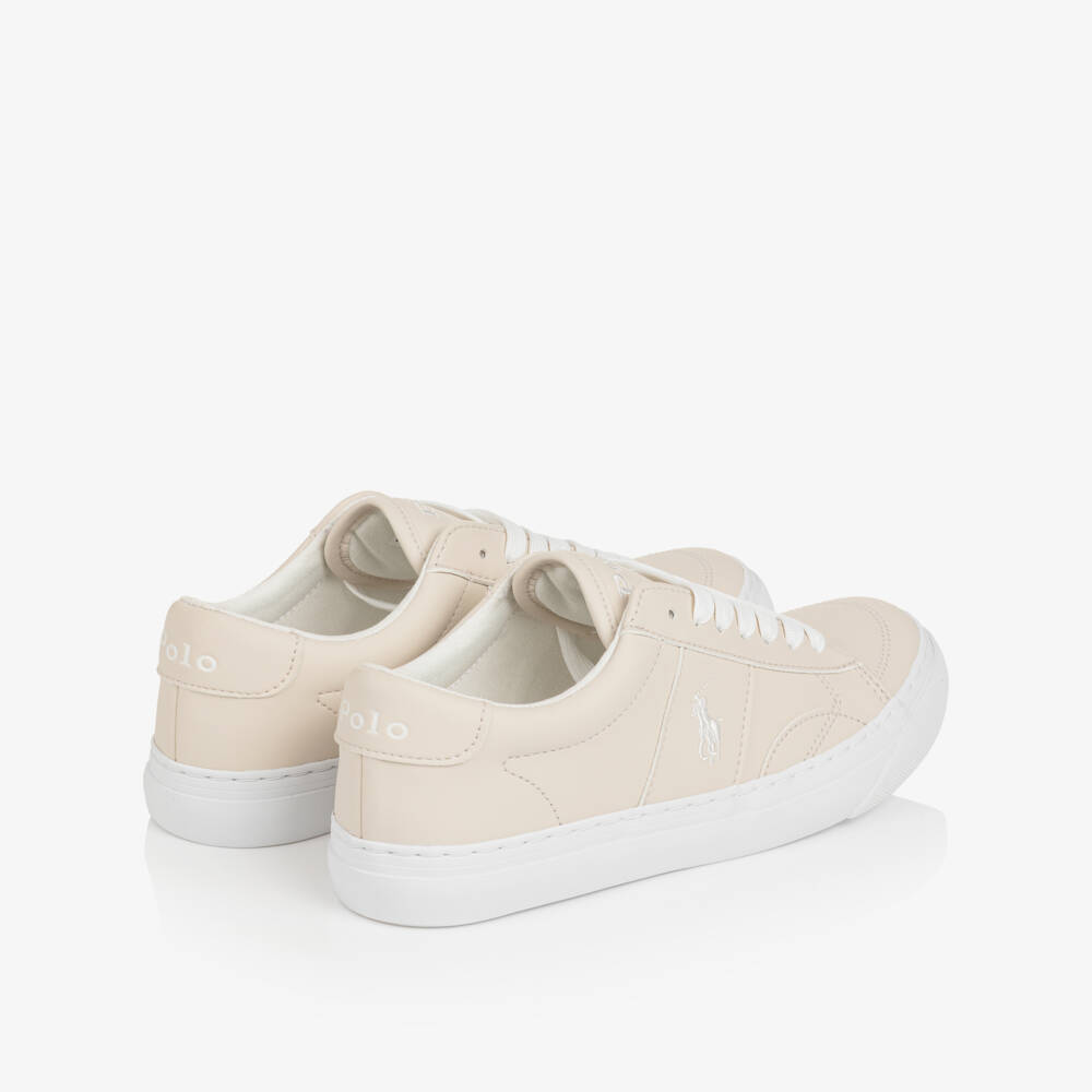 Ralph Lauren-Кроссовки на шнуровке бежевые из искусственной кожи для мальчиков | Childrensalon