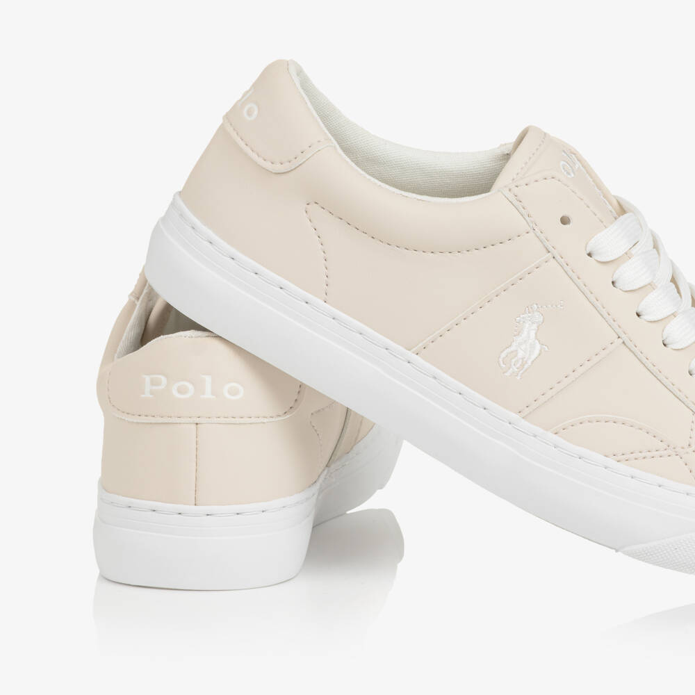 Ralph Lauren-Кроссовки на шнуровке бежевые из искусственной кожи для мальчиков | Childrensalon