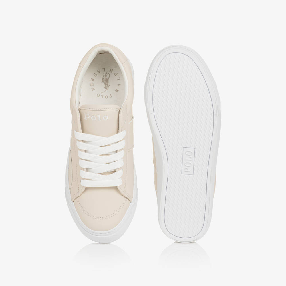 Ralph Lauren-Кроссовки на шнуровке бежевые из искусственной кожи для мальчиков | Childrensalon