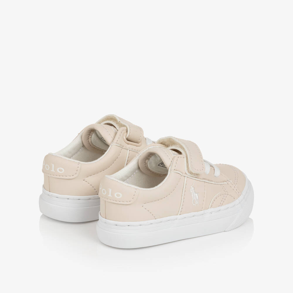 Ralph Lauren-Boys Beige Faux Leather Pony Logo Sliders | Childrensalon