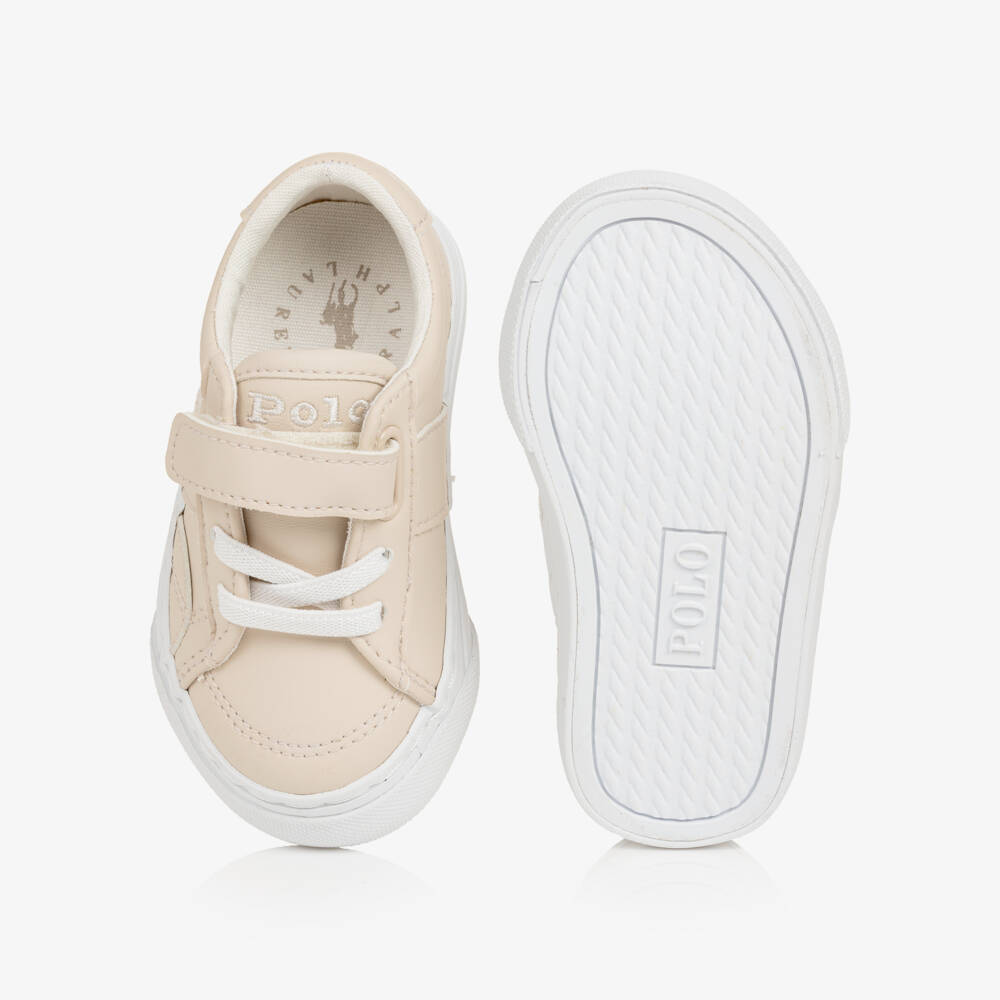 Ralph Lauren-Boys Beige Faux Leather Pony Logo Sliders | Childrensalon