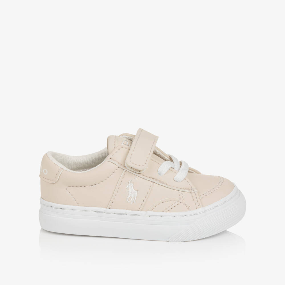 Ralph Lauren-Boys Beige Faux Leather Pony Logo Sliders | Childrensalon