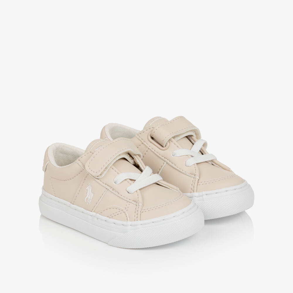 Ralph Lauren-Boys Beige Faux Leather Pony Logo Sliders | Childrensalon