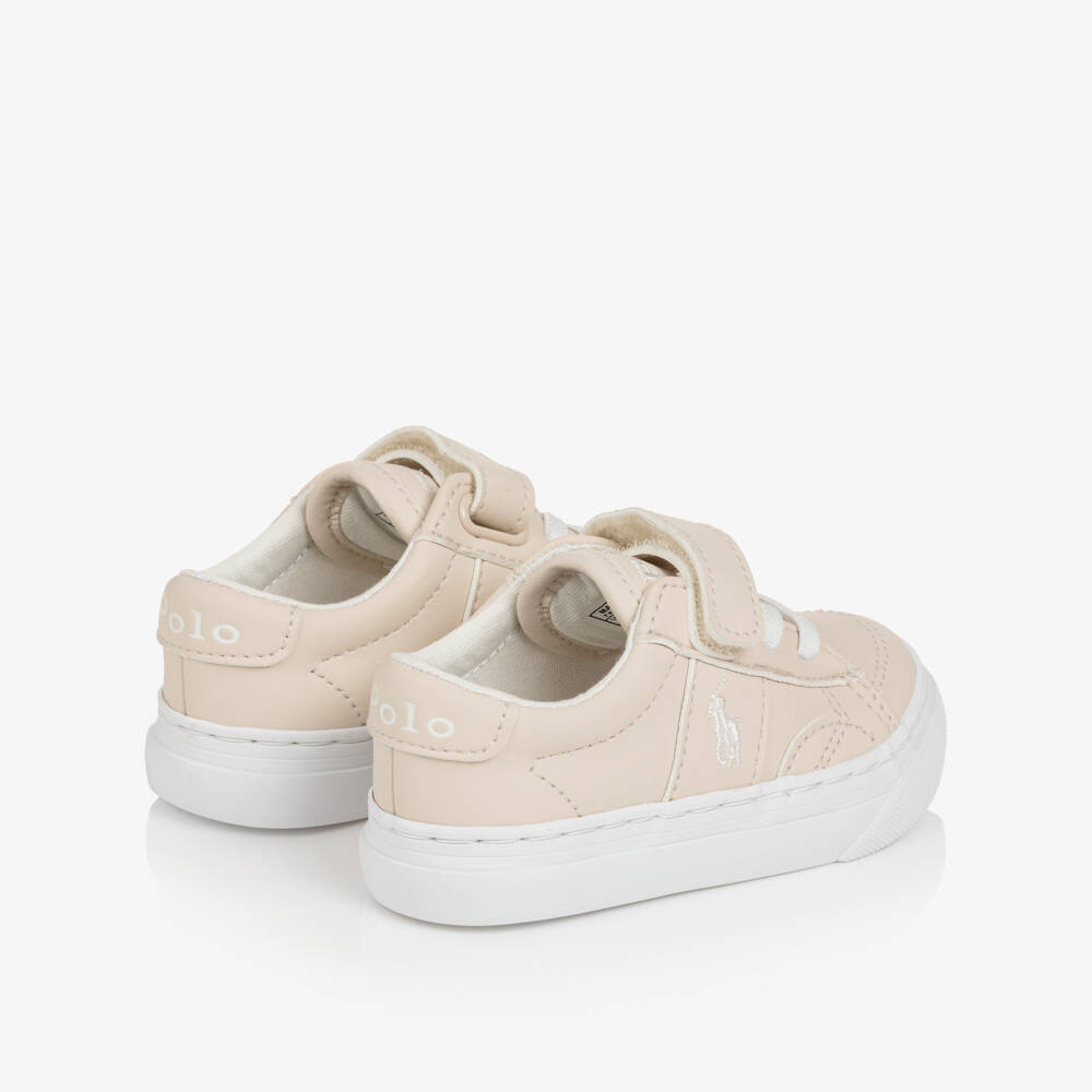 Ralph Lauren-Boys Beige Faux Leather Pony Logo Sliders | Childrensalon