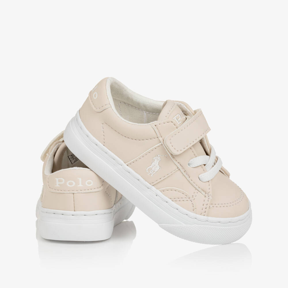 Ralph Lauren-Boys Beige Faux Leather Pony Logo Sliders | Childrensalon