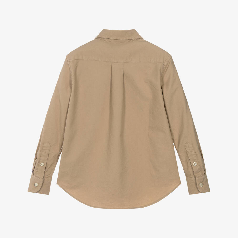 Ralph Lauren-Boys Beige Oxford Cotton Long-Sleeved Shirt | Childrensalon