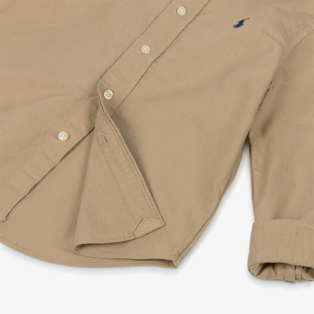 Ralph Lauren-Boys Beige Oxford Cotton Long-Sleeved Shirt | Childrensalon
