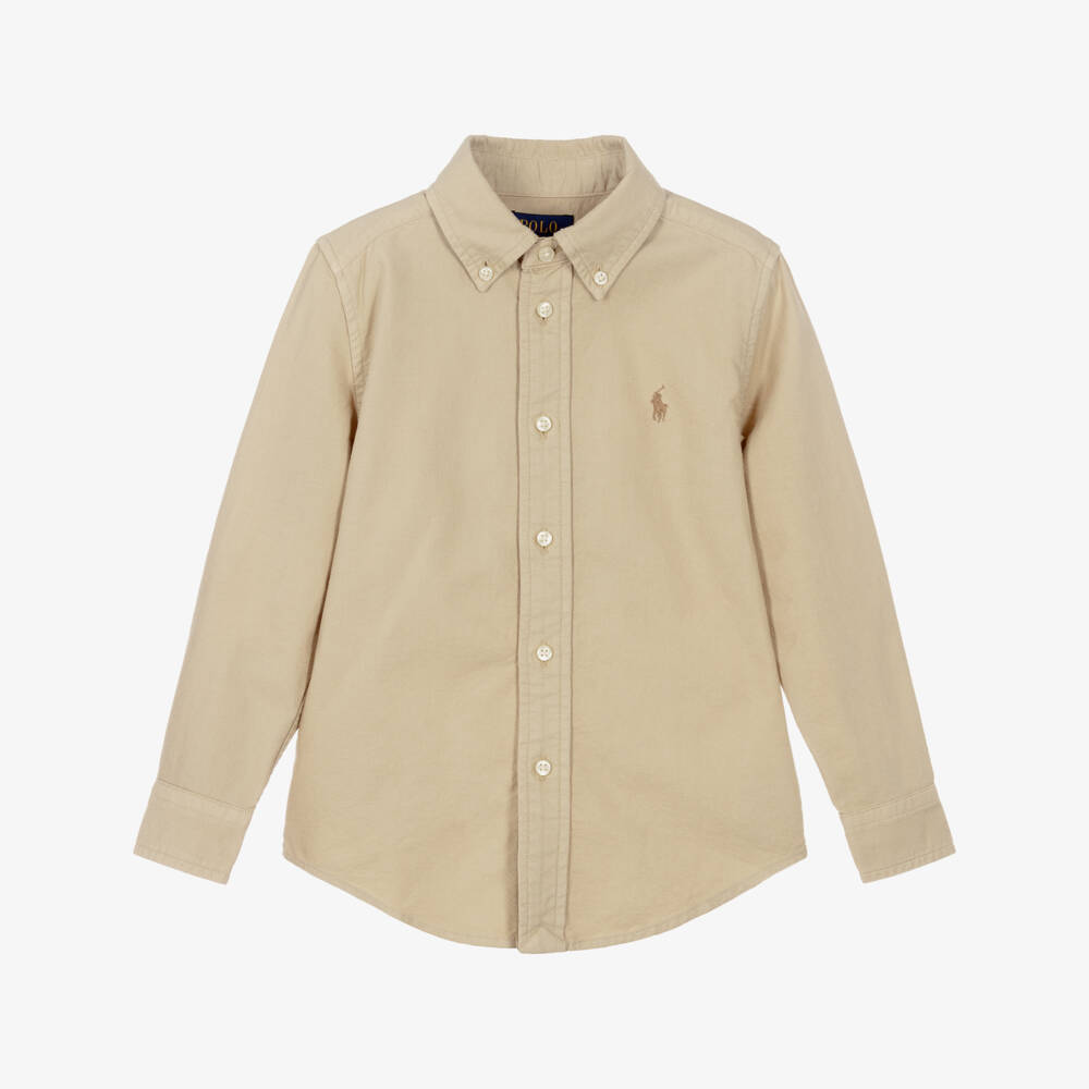 Ralph Lauren-Boys Beige Oxford Cotton Shirt | Childrensalon