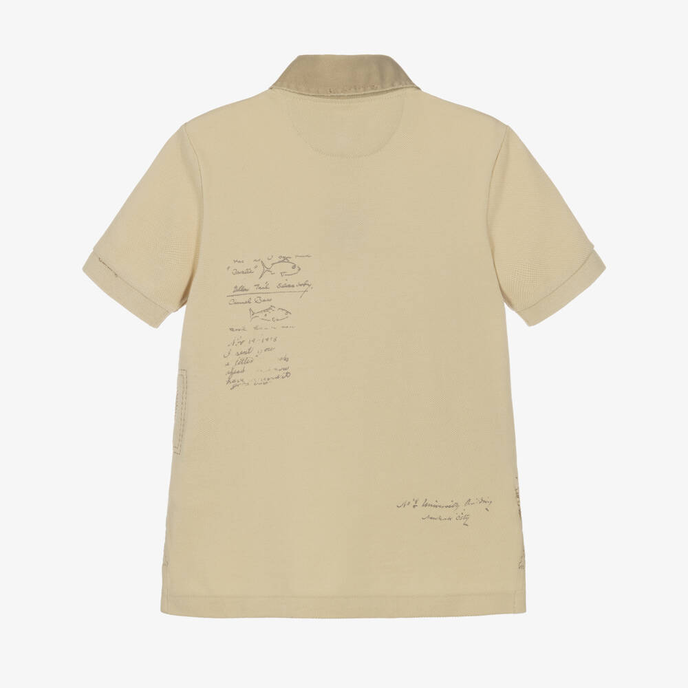 Ralph Lauren-Boys Beige Piqué Fishing Print Polo Shirt | Childrensalon