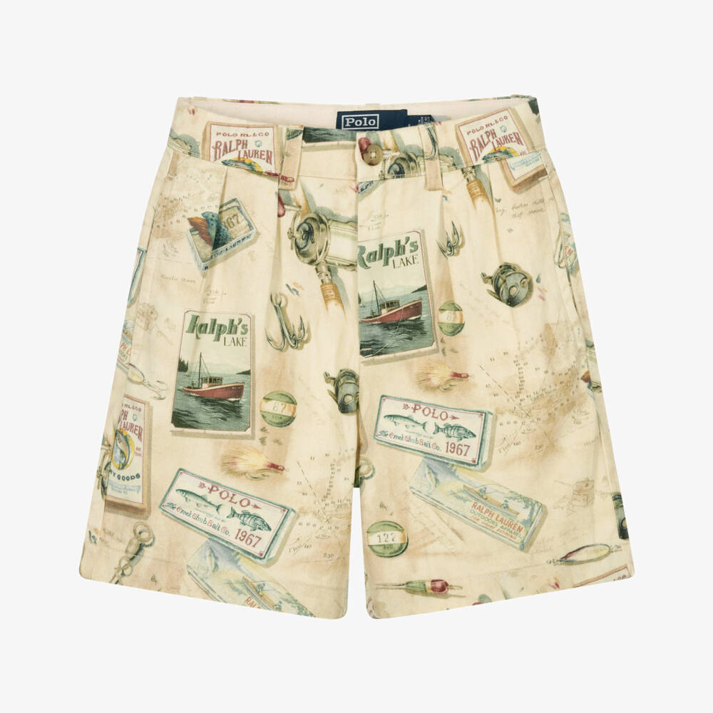 Ralph Lauren-شورت بطبعة صيد فينتاج لون بيج للأولاد | Childrensalon