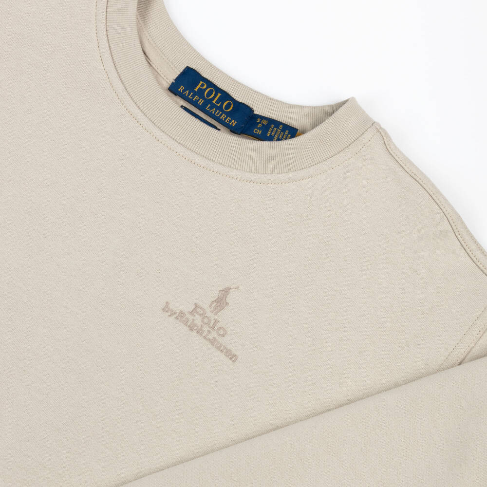 Ralph Lauren-Бежевый свитшот с вышитым логотипом в тон для мальчиков | Childrensalon
