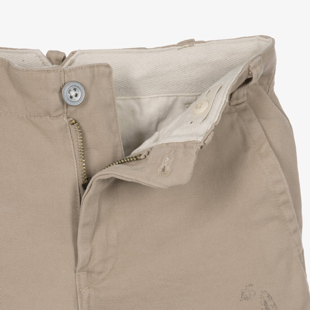 Ralph Lauren-Boys Beige Twill Fishing Print Shorts | Childrensalon