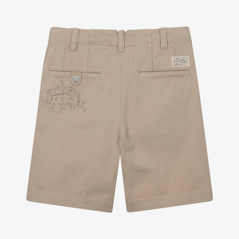 Ralph Lauren-Boys Beige Twill Fishing Print Shorts | Childrensalon