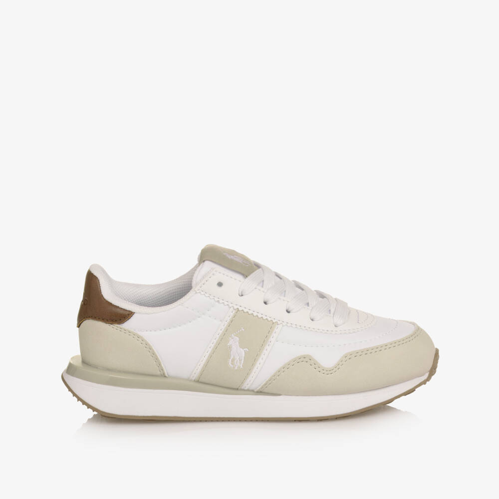 Ralph Lauren-Boys Beige & White Colourblock Lace-Up Trainers | Childrensalon